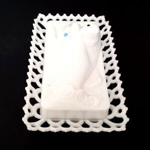 Westmoreland Milk Glass Hand and Dove Covered Dish